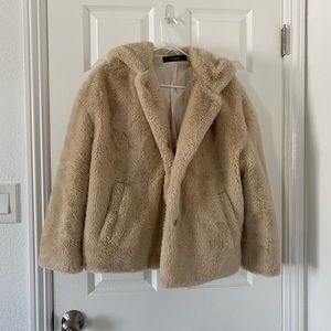 Beige Fuzzy Coat Zara Basic